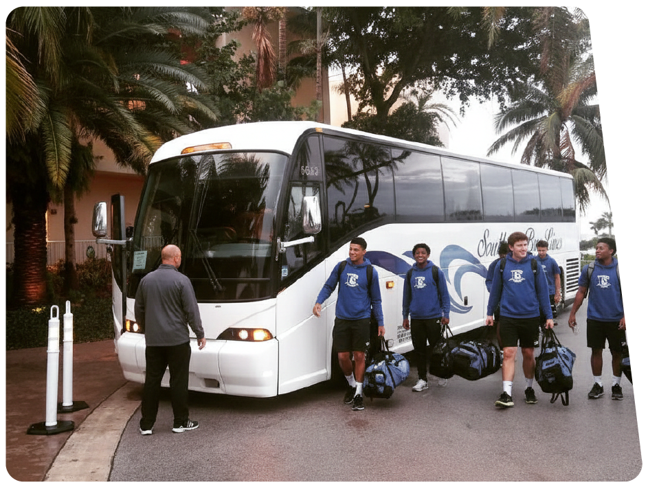 Sports team charter bus transportation